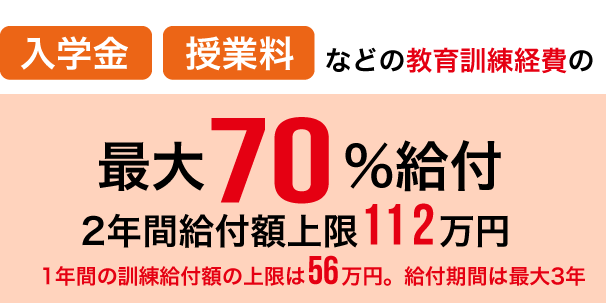 学費最大70%給付、2年間給付額上限112万円