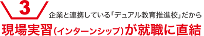企業・病医院に信頼されているから 現場実習（インターンシップ）で就職に直結